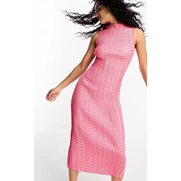 Whistles Houndstooth Plisse Midi Dress - Picture 1 of 9